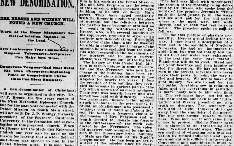 The Newspaper Reports of the First Nazarene Church Services in 1895