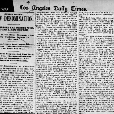 The Newspaper Reports of the First Nazarene Church Services in 1895