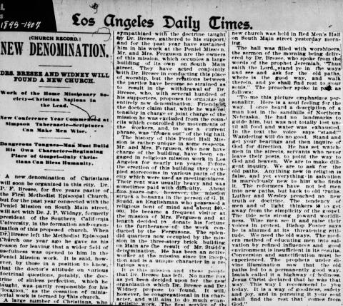 Les Articles De Presse Sur Les Premiers Cultes De L’église Du Nazaréen En 1895